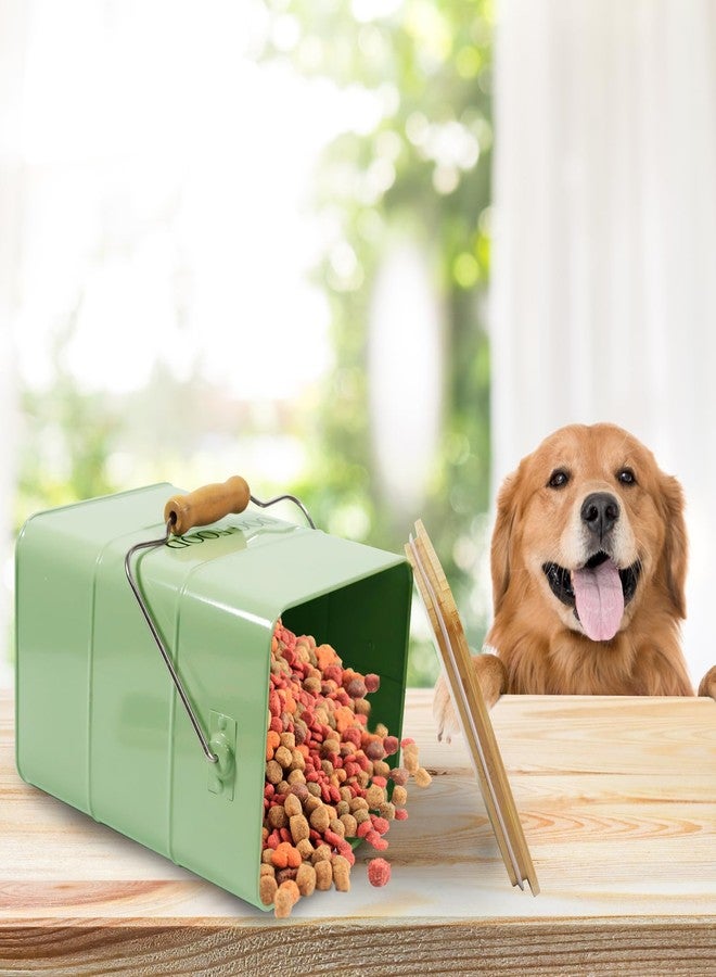 Morezi Dog Treat and Food Storage tin with Wooden lid and Scoop Included - White Powder - Carbon Steel - Dog Food bin - pet Food Container Storage Canister Green - Image 5